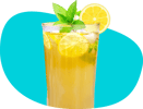 Glass of iced basil lemonade, complete with lemon round garnish