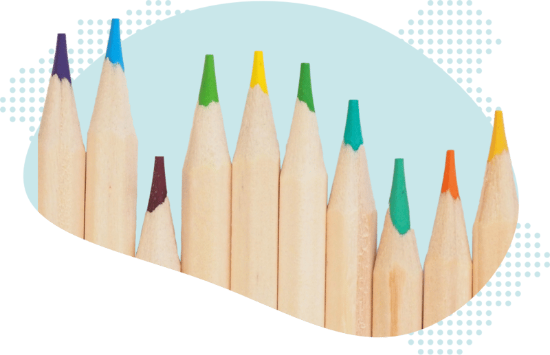 Closeup photo of a series of colored pencil tips